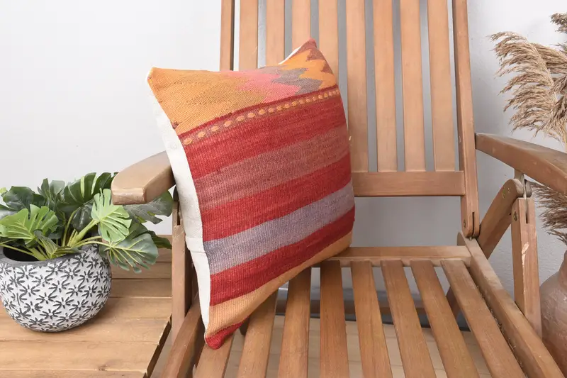 Art Deco Cushion Cover, Kilim Pillow, Cushion, Nautical Throw Pillow Case, 16x16 Red Cushion, Vintage Pillow, Pillow for Couch, Retro Pillow - 2