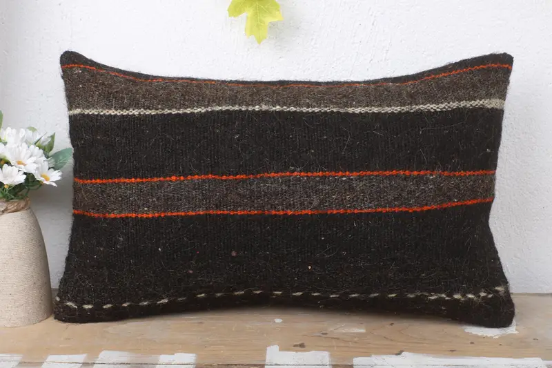 Pillow, Turkish Kilim Pillow, Natural Pillow Sham, Vintage Kilim Pillow, Vintage Kilim Pillow Pillow, Boho Pillow, Bed Cushion, 12x20 Brown Pillow - 2