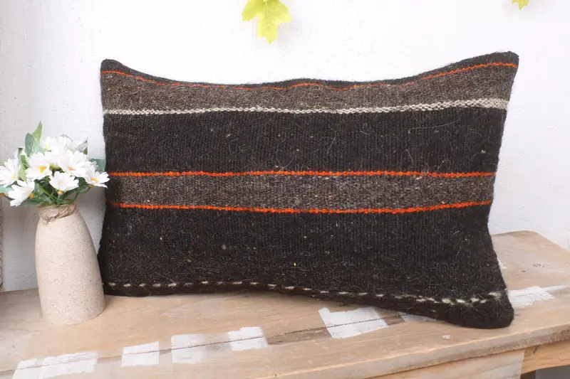 Pillow, Turkish Kilim Pillow, Natural Pillow Sham, Vintage Kilim Pillow, Vintage Kilim Pillow Pillow, Boho Pillow, Bed Cushion, 12x20 Brown Pillow - 4