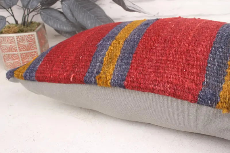 Pet Pillow Case, Neutral Throw Pillow, Pillow Sham, 12x20 Purple Pillow, Vintage Kilim Pillow, Turkish Kilim Pillow, Vintage Kilim Throw Pillow - 6