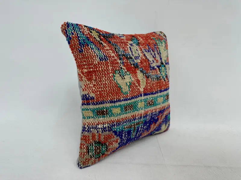 Vintage Kilim Throw Pillow, 14x14 Red Pillow Cover, Neutral Cushion Cover, Interior Designer Pillow, Cushion Case, Ethnical Kilim Rug Pillow - 3
