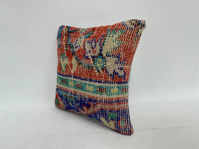 Vintage Kilim Throw Pillow, 14x14 Red Pillow Cover, Neutral Cushion Cover, Interior Designer Pillow, Cushion Case, Ethnical Kilim Rug Pillow - 4