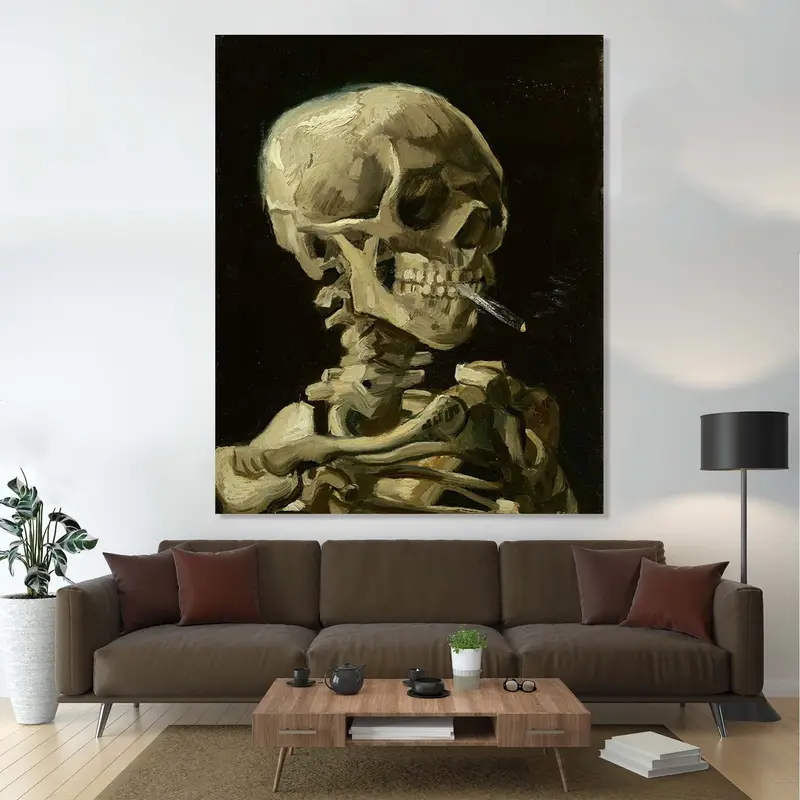 Skeleton Smoking, Vincent Van Gogh, Van Gogh Decor, Skull Wall Art, Van Gogh Poster,Skull Smoking, Skull Poster,Skull with Burning Cigarette - 1