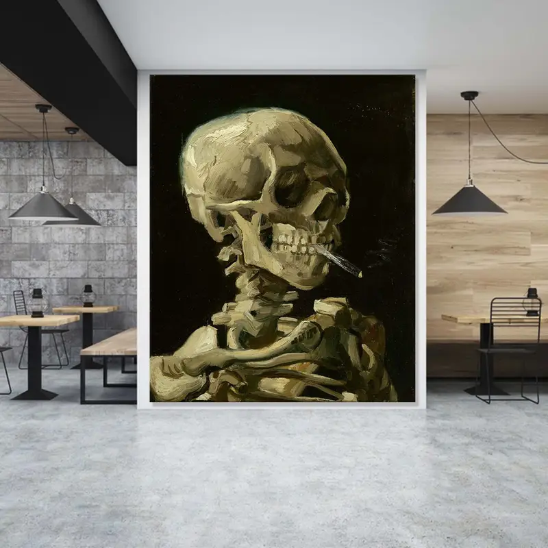 Skeleton Smoking, Vincent Van Gogh, Van Gogh Decor, Skull Wall Art, Van Gogh Poster,Skull Smoking, Skull Poster,Skull with Burning Cigarette - 2