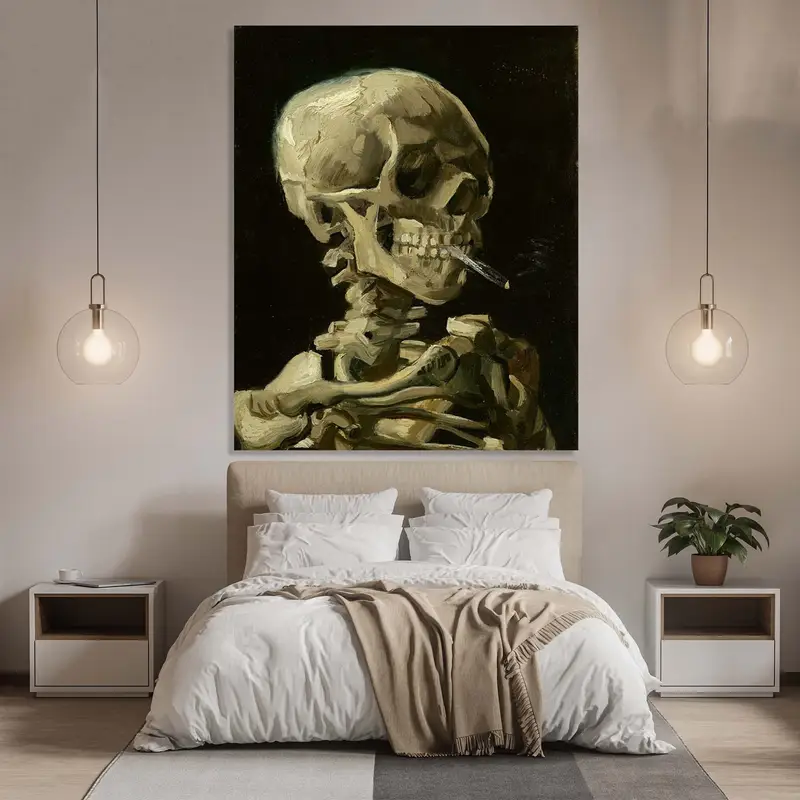 Skeleton Smoking, Vincent Van Gogh, Van Gogh Decor, Skull Wall Art, Van Gogh Poster,Skull Smoking, Skull Poster,Skull with Burning Cigarette - 3