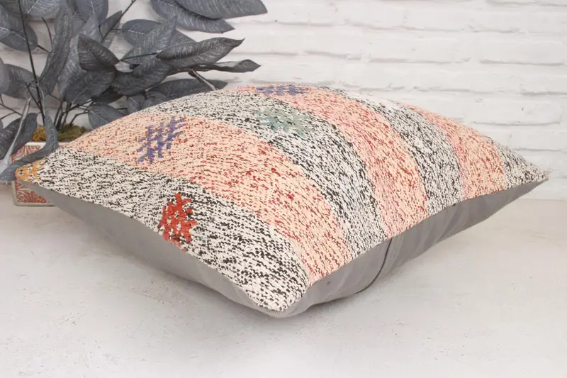 Antique Pillows, Turkish Kilim Pillow, Handmade Kilim Cushion, Nomadic Cushion, Pillow, 20x20 Pink Pillow Case, Square Throw Cushion Cover - 6