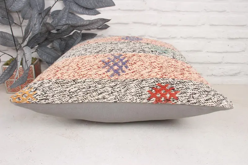 Antique Pillows, Turkish Kilim Pillow, Handmade Kilim Cushion, Nomadic Cushion, Pillow, 20x20 Pink Pillow Case, Square Throw Cushion Cover - 5