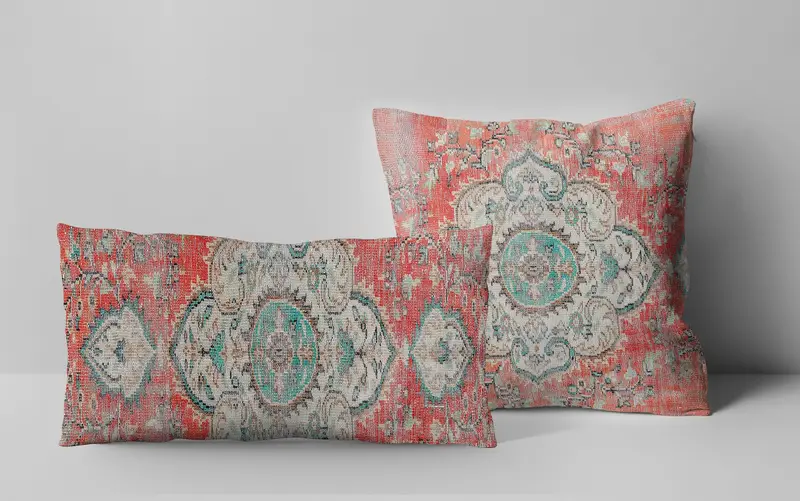 Almohada de lanzamiento bordada del suroeste rojo, almohada de chenilla vintage