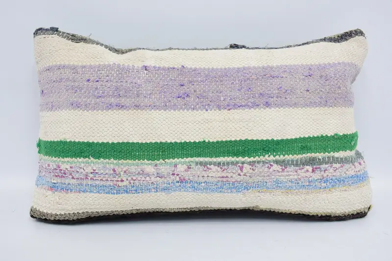 Wool Rustic Vintage Pillow Case, Holiday Gift Blue Striped Antique Pillow Sham - 1