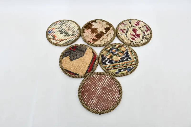 Zarif Bej ve Kahverengi Bardak Altlıkları, Benzersiz Tribal Tasarım Bardak Altlıkları