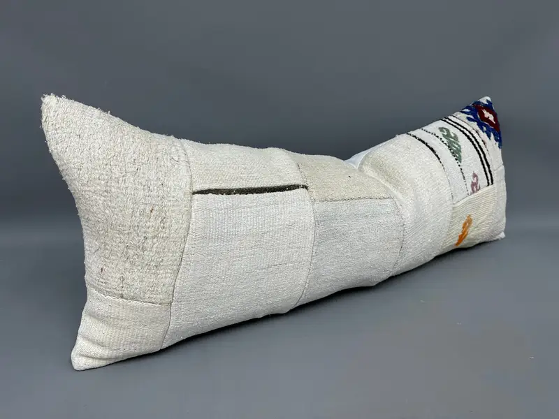 Turkish Pillow, Pillow, Throw Kilim Pillow, Outdoor Patio Pillow, 16x43 Beige Pillow Cover, Ottoman Cushion, Outdoor Patio Cushion, Boho Pillow - 2
