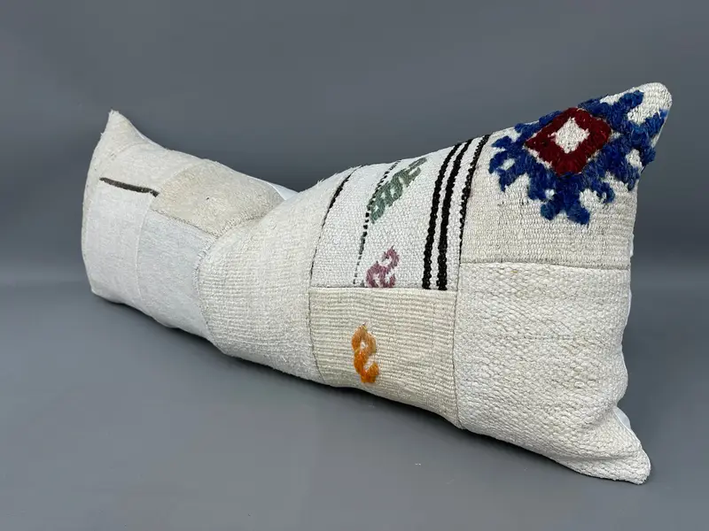 Turkish Pillow, Pillow, Throw Kilim Pillow, Outdoor Patio Pillow, 16x43 Beige Pillow Cover, Ottoman Cushion, Outdoor Patio Cushion, Boho Pillow - 3
