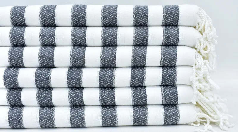 Dark Gray Striped Turkish Towel, Personalized Gift, 70x36 Inches