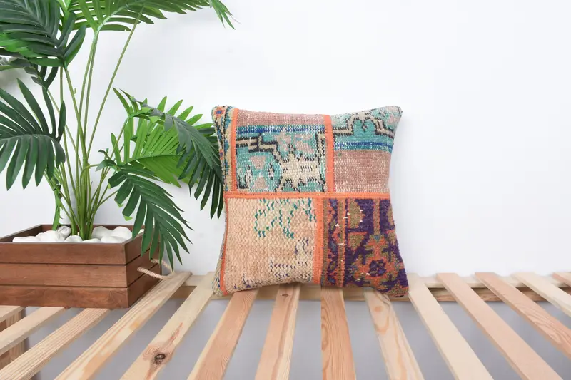 Turkish Rugs Pillow Sham, Kilim Cushion Sham, Pillow for Sofa, Kilim Pillow Cover, Cotton Pillow Case, Pillow Sham, 16x16 Green Pillow Case - 1