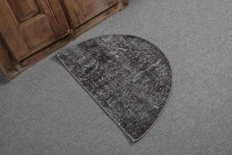 Turkish Vintage Rug, 2.4x1.4 ft Oushak Rug, Brown Round Ombré Rug - 1