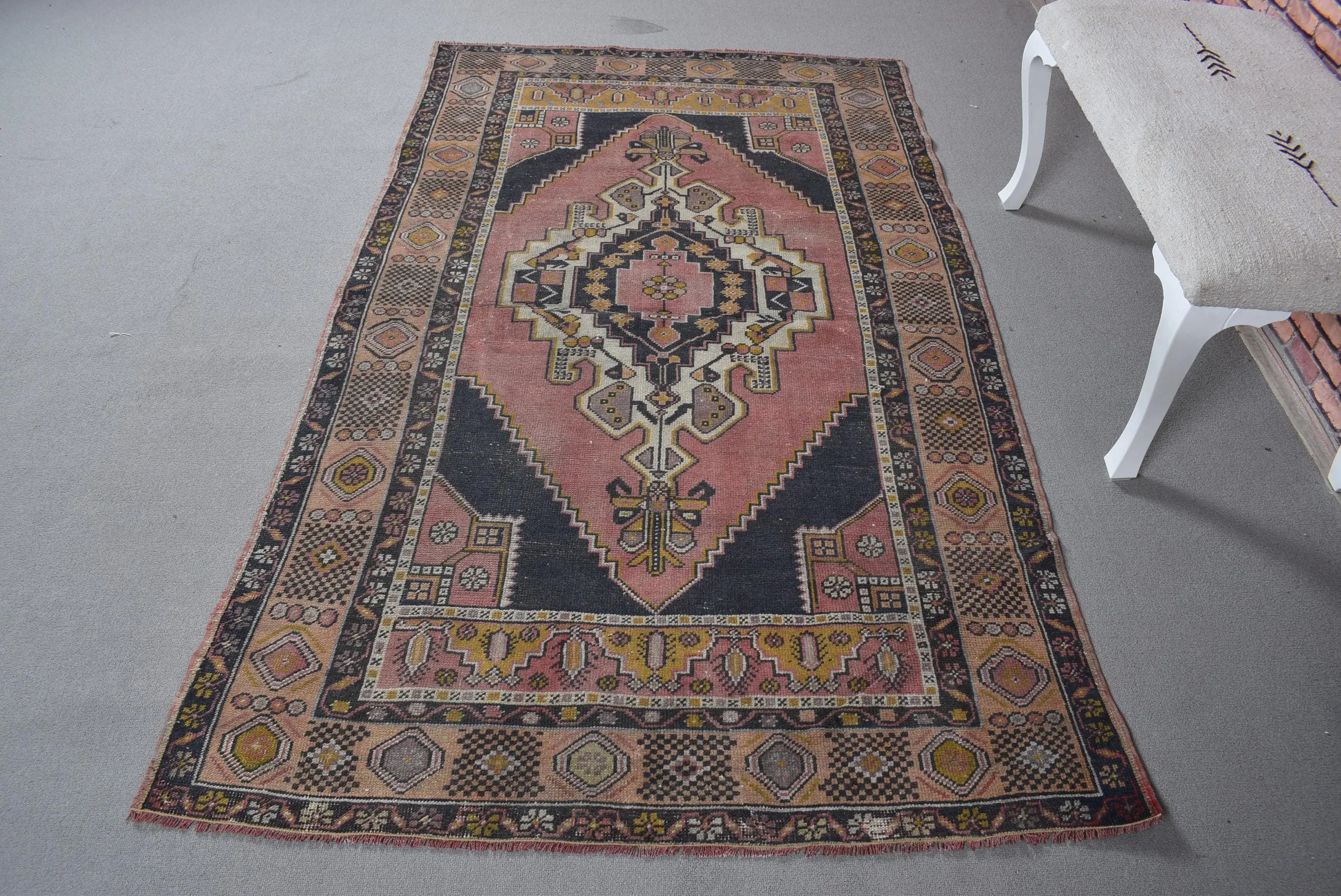 Vintage Turkish Area Rug 4.3x7.1 ft, Red Wool Rug - 1