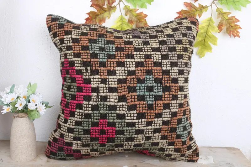 Antique Pillows, Sofa Bolster Pillow Sham, Art Deco Pillow, 18x18 Beige Pillow, Kilim Pillow Cover, Pillow, Throw Kilim Pillow - 2