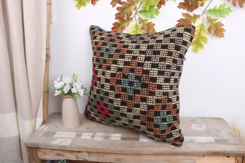 Antique Pillows, Sofa Bolster Pillow Sham, Art Deco Pillow, 18x18 Beige Pillow, Kilim Pillow Cover, Pillow, Throw Kilim Pillow - 4