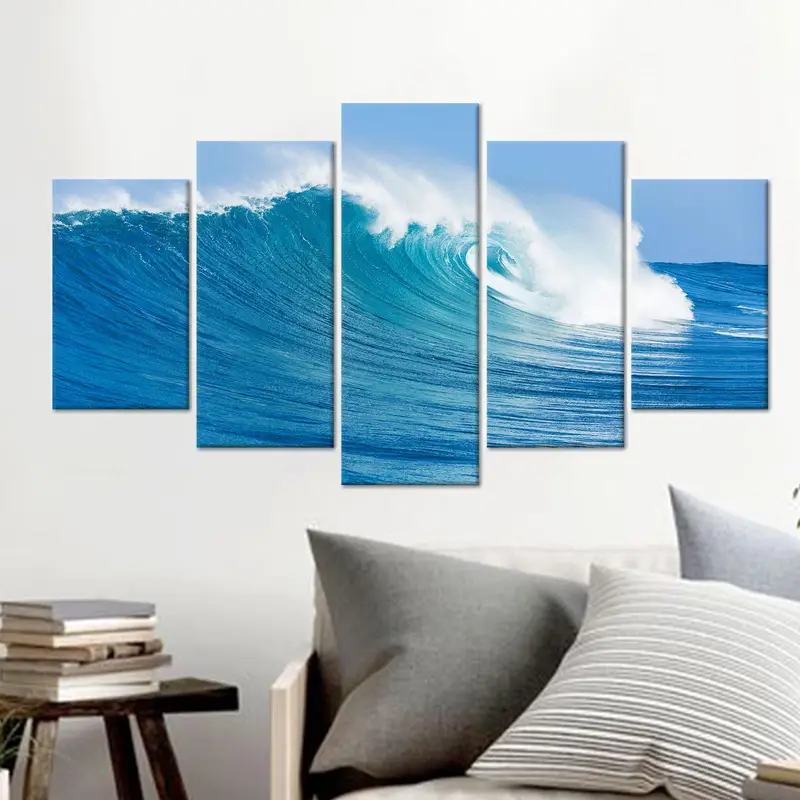 Olas oceánicas: arte en lienzo impreso en azul costero
