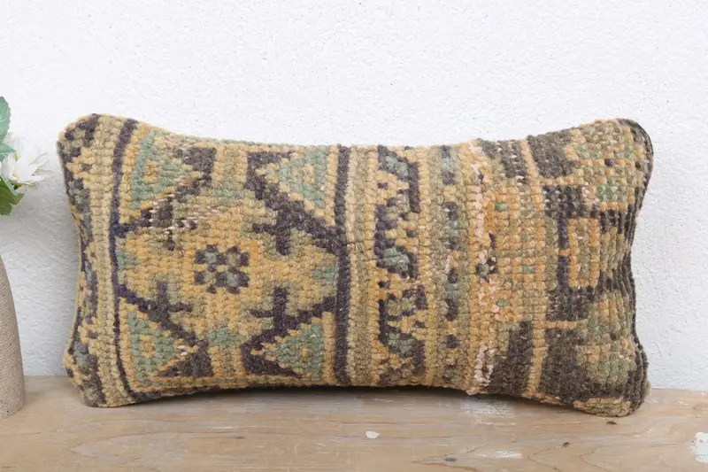 Vintage Pillow, Turkish Kilim Pillow, Cushion, Pillow for Sofa, Boho Chic Pillow Case, 8x16 Blue Cushion Cover, Decorative Pillow Sham - 2