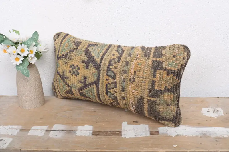 Vintage Pillow, Turkish Kilim Pillow, Cushion, Pillow for Sofa, Boho Chic Pillow Case, 8x16 Blue Cushion Cover, Decorative Pillow Sham - 4