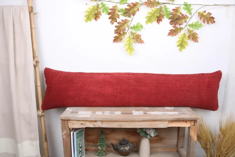 Traditional Pillow, Boho Pillow Sham Cover, 12x48 Orange Pillow Case, Home Decor Pillow, Ethnical Kilim Rug Pillow, Cushion Case - 1