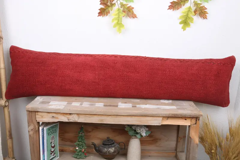 Traditional Pillow, Boho Pillow Sham Cover, 12x48 Orange Pillow Case, Home Decor Pillow, Ethnical Kilim Rug Pillow, Cushion Case - 2