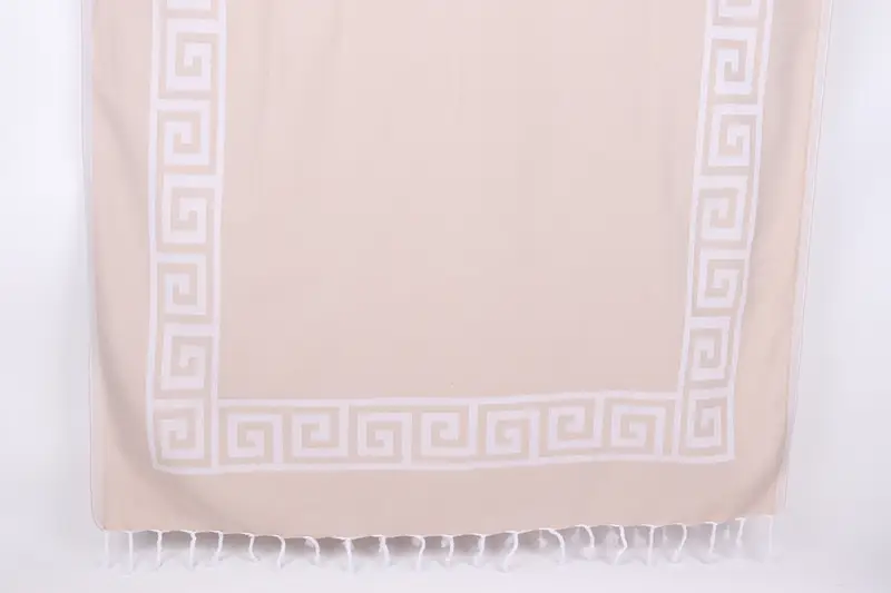 Turkish Towel Monogrammed Beige Patterned, Organic Cotton, 40x71 Inches