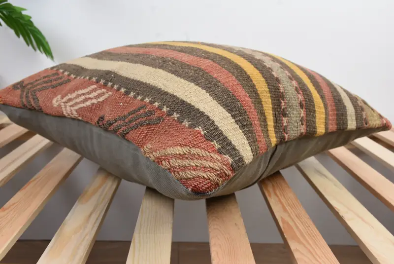 Boho Pillow, Throw Kilim Pillow, Vintage Pillow, 20x20 Brown Pillow Case, Nomadic Cushion Cover, Armchair Cushion Case, Pillow, Sofa Pillow Cover - 6