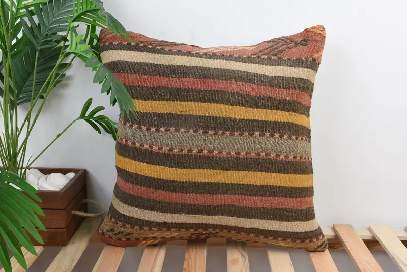 Boho Pillow, Throw Kilim Pillow, Vintage Pillow, 20x20 Brown Pillow Case, Nomadic Cushion Cover, Armchair Cushion Case, Pillow, Sofa Pillow Cover - 1