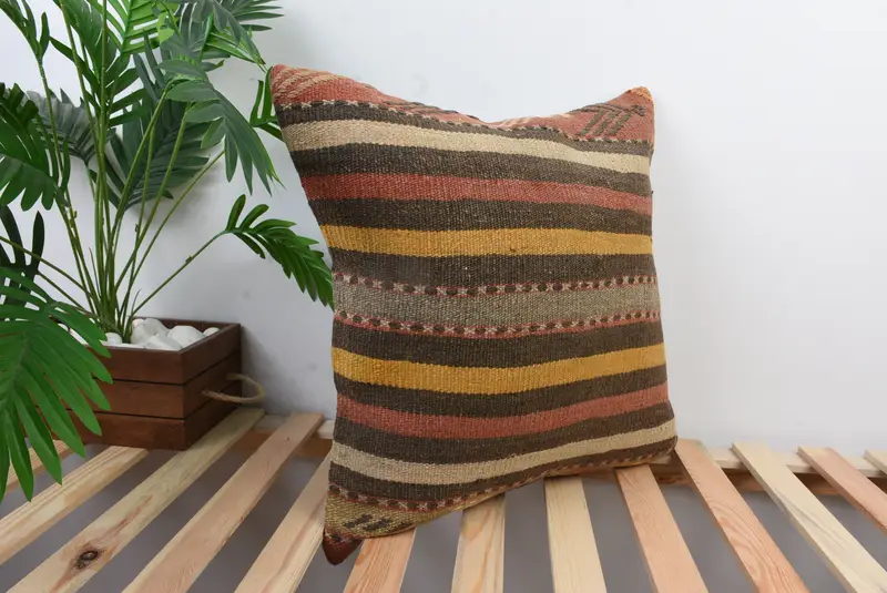 Boho Pillow, Throw Kilim Pillow, Vintage Pillow, 20x20 Brown Pillow Case, Nomadic Cushion Cover, Armchair Cushion Case, Pillow, Sofa Pillow Cover - 5