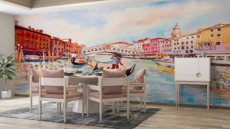 Abstraktes Hintergrund, benutzerdefiniertes Handy, modernes Handlungenpapier, Papierwandkunst, Blick auf Wandmalerei, Venedigkanalmalerei, Italien Wanddruck, - 8