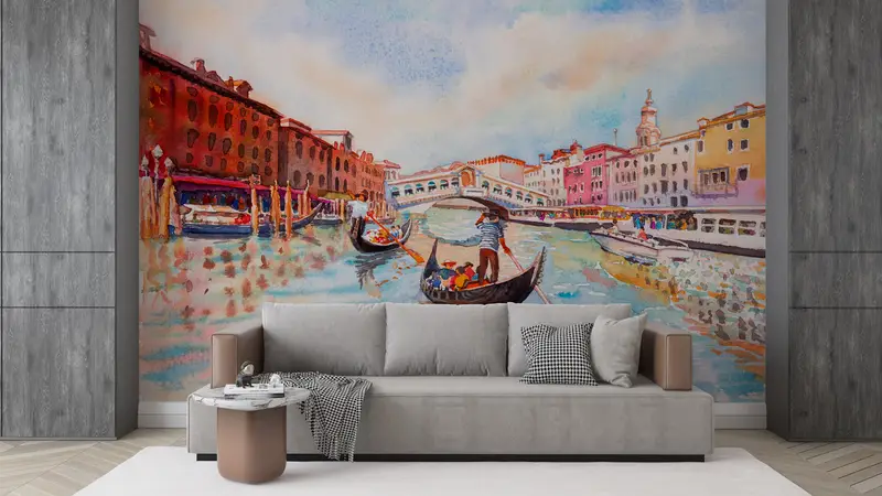 Abstraktes Hintergrund, benutzerdefiniertes Handy, modernes Handlungenpapier, Papierwandkunst, Blick auf Wandmalerei, Venedigkanalmalerei, Italien Wanddruck, - 6