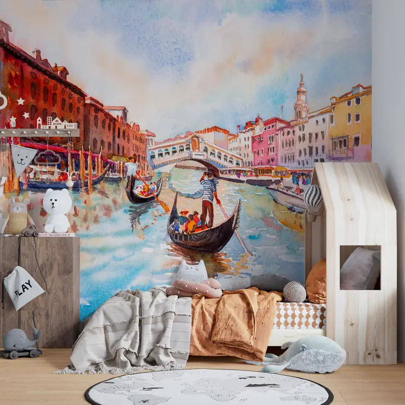 Abstraktes Hintergrund, benutzerdefiniertes Handy, modernes Handlungenpapier, Papierwandkunst, Blick auf Wandmalerei, Venedigkanalmalerei, Italien Wanddruck, - 5