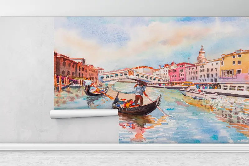 Abstraktes Hintergrund, benutzerdefiniertes Handy, modernes Handlungenpapier, Papierwandkunst, Blick auf Wandmalerei, Venedigkanalmalerei, Italien Wanddruck, - 1