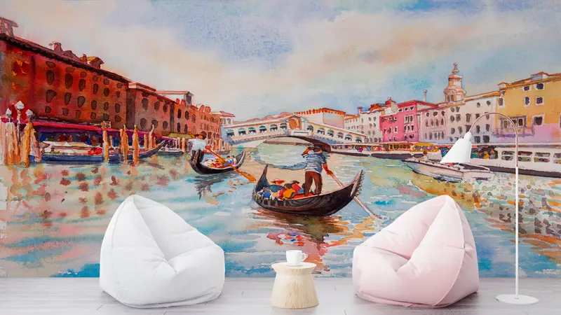 Abstraktes Hintergrund, benutzerdefiniertes Handy, modernes Handlungenpapier, Papierwandkunst, Blick auf Wandmalerei, Venedigkanalmalerei, Italien Wanddruck, - 3
