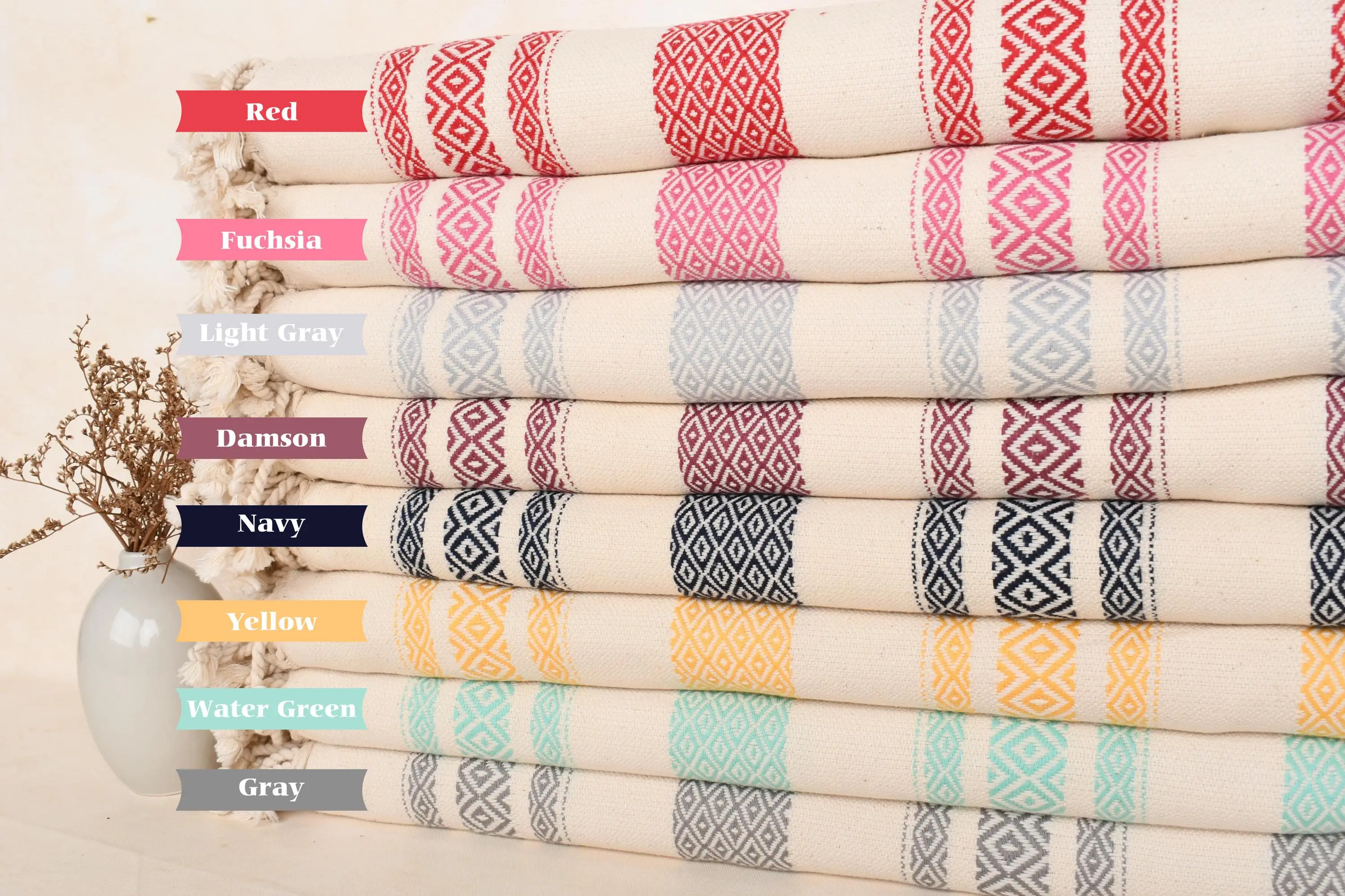 Personalized Diamond Turkish Cotton Beach Towel, Beige, 36x71 Inches - 1