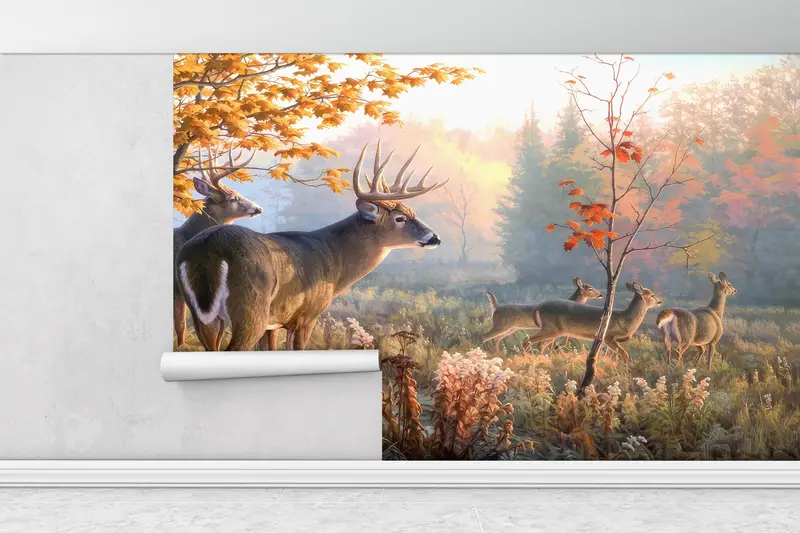 Deer Wall Decals, Forest Wall Decor, Deer Family in Forest Wallpaper, Animal Wall Poster, Stick On Wallpaper Art Deco, Gift For Her, - 2