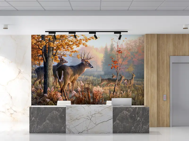 Deer Wall Decals, Forest Wall Decor, Deer Family in Forest Wallpaper, Animal Wall Poster, Stick On Wallpaper Art Deco, Gift For Her, - 7