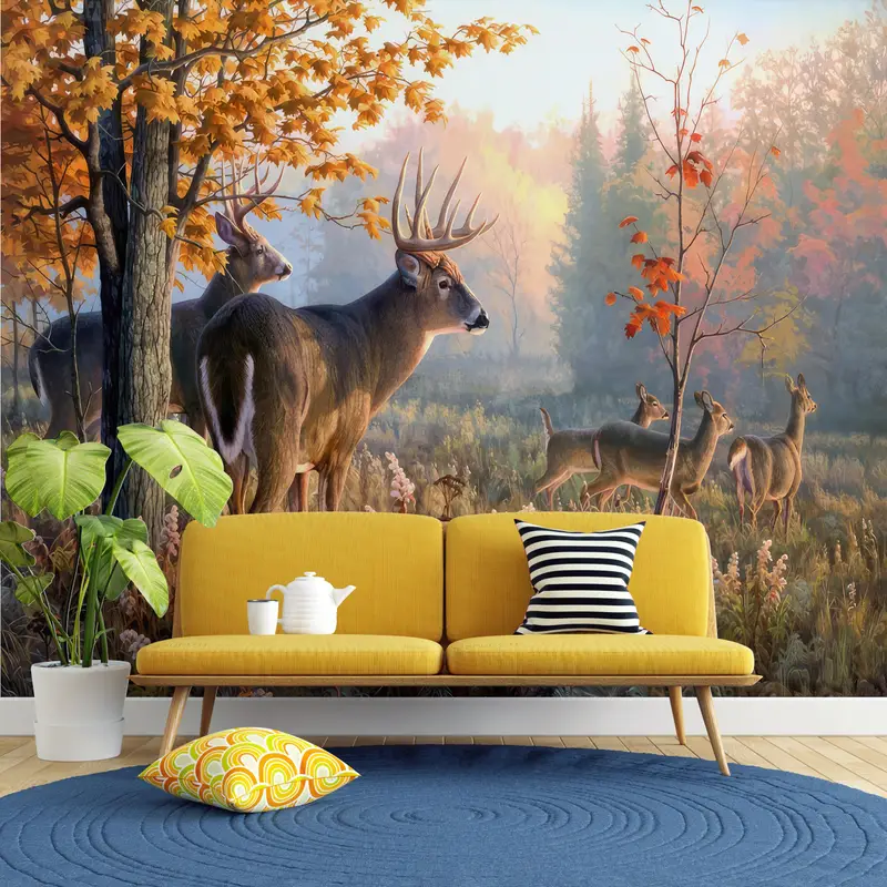 Deer Wall Decals, Forest Wall Decor, Deer Family in Forest Wallpaper, Animal Wall Poster, Stick On Wallpaper Art Deco, Gift For Her, - 5