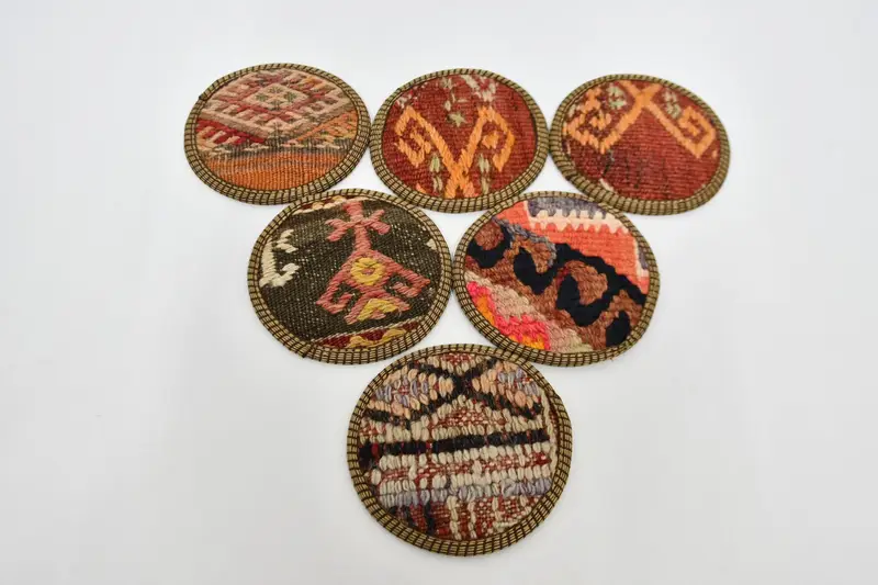 Juego de posavasos redondos bohemios, manteles de mesa en color naranja y rojo