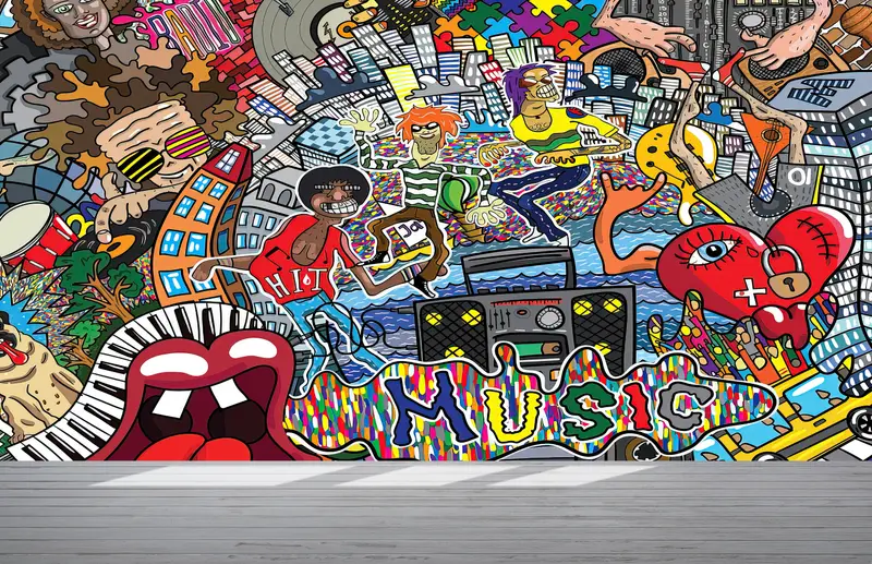 Wall Paper Peel and Stick,Colorful Wall Art,Bright Wall Paper,Music Graffiti Wall Painting,Custom Wall Paper,Music Wall Print, - 5
