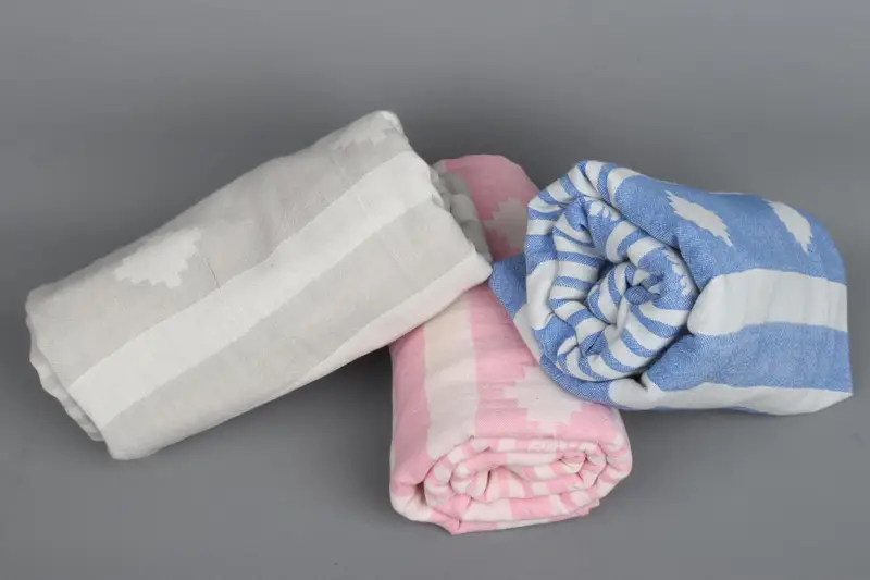 Monogram Turkish Towel Beige Stripes Organic Cotton, 36x71 Inches