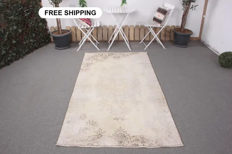 ベージュ サウスウエスタン ラグ、3.7x6.8フィート エレガントな室内装飾