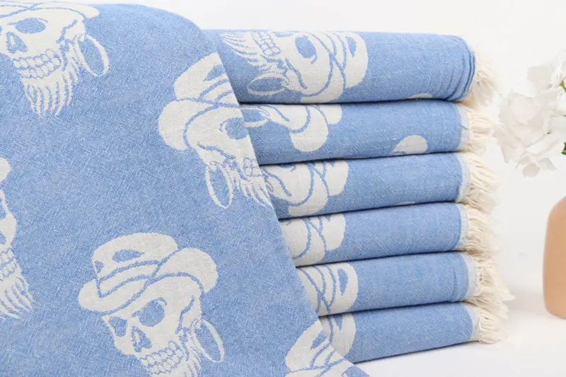 Wedding Gift, Turkish Beach Towel Personalized, Organic Turkish towel, Bridesmaid Proposal Gift, 70x36 Cotton Skull Patterned Towel, Bridesmaid Gift - 2