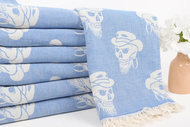 Wedding Gift, Turkish Beach Towel Personalized, Organic Turkish towel, Bridesmaid Proposal Gift, 70x36 Cotton Skull Patterned Towel, Bridesmaid Gift - 3