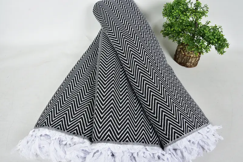 Woven Blanket, 96x80 Cotton Chevron Towel, Decorative Bedspread, Turkish Blanket Throw, Wedding Gift, Bachelorette Party Favors, Housewarming Gift - 4