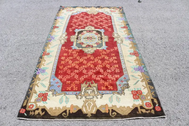 Turkish Rug, Large 4.6x8.9 ft Rug, Oushak Red Animal Print Rug - 1