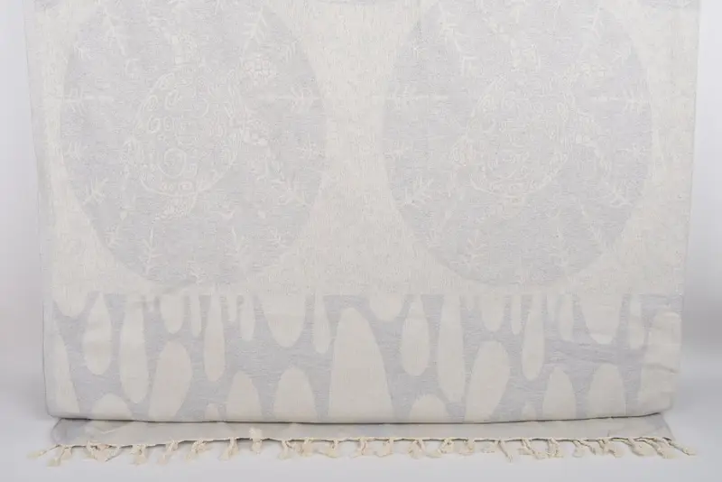 Woven Throw Blanket Gray Turtle Design, Organic Cotton, 99x79 Inches