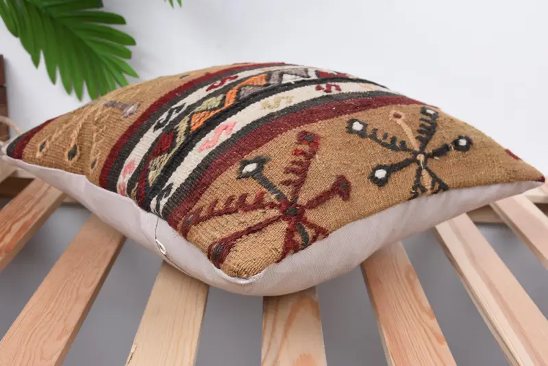 Kilim Pillow, Vintage Kilim Pillow, Retro Throw Pillow, 14x14 Brown Cushion Case, Cushion Case, Boho Pillow, Retro Throw Pillow Cover - 6